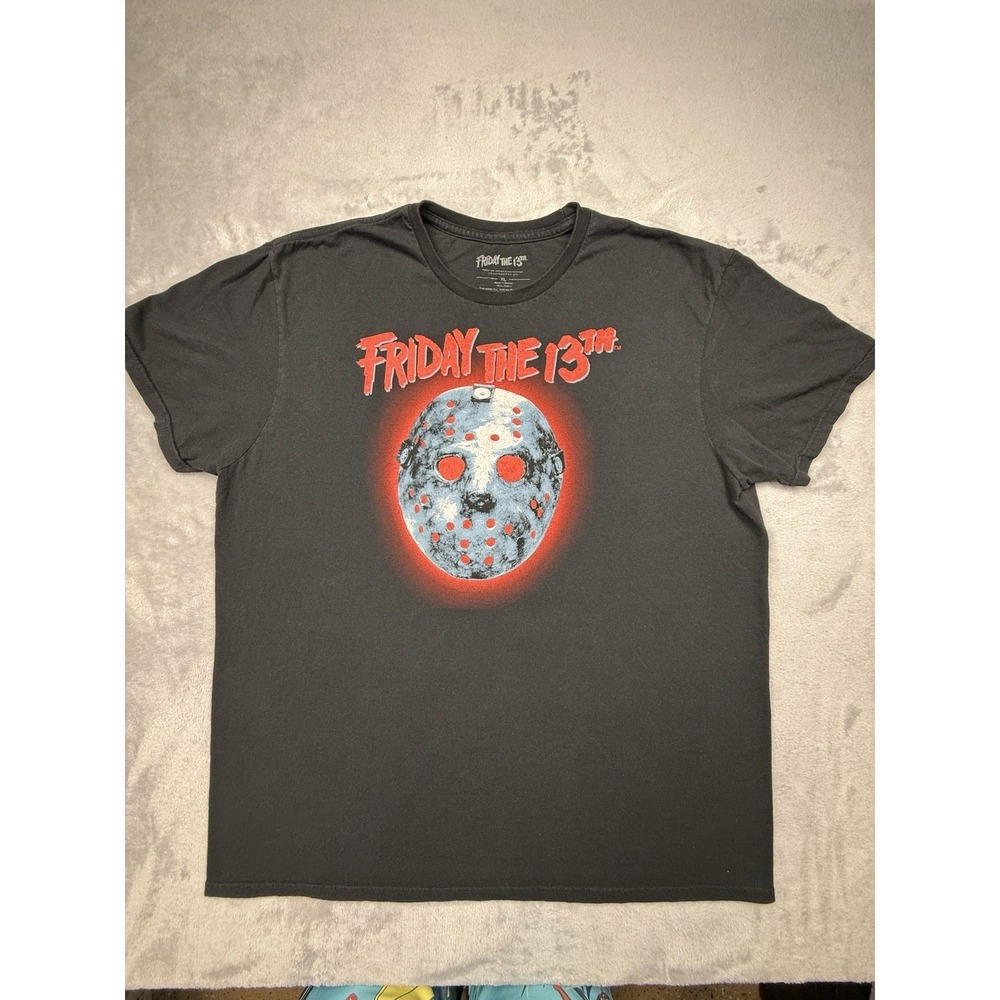Friday the 13th Jason Mask Graphic T-Shirt, Gray 100% Cotton, XL